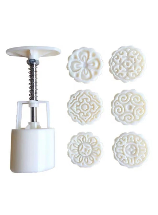 Mooncake Press Mold Set with 6 Flower Pattern Stamps – DIY Cookie, Pastry & Dessert Cutter – Food-Grade Plastic Hand Press Tool - Image 3